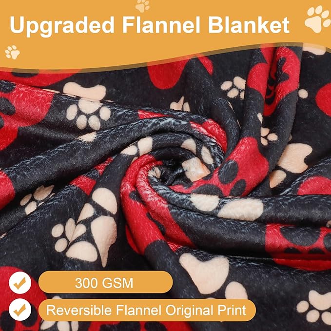Gowyeg Dog Blankets for Large Dogs, 50"x40" Blanket Washable, Fuzzy Soft Pet Mat Throw Cover for Kennel Crate Bed, Cute Paw Pattern, Cat Blanket, Gifts Medium Small Pet Essentials, Black Red