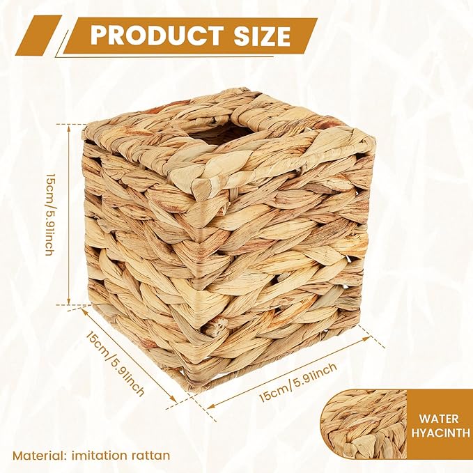 2Pcs Tissue Box Cover Decorative Woven Tissue Holder Aesthetic Facial Paper Box Cover Portable for Table Home