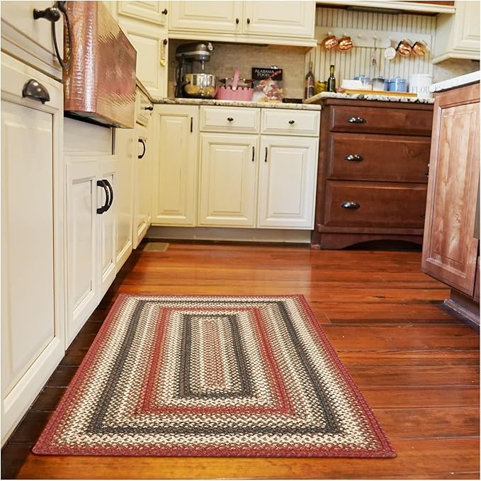 Homespice Chester Black and Red Braided Rugs 20x30 - Lodge and Cabin Style Jute Kitchen Rug