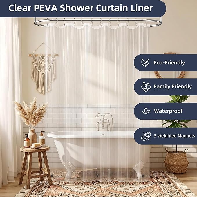 Lameirose 3 in 1 Waffle Shower Curtain Set, Shower Curtain and Liner Set with 12 Double Sided Shower Curtain Hooks, 72 x 84 Fabric Shower Curtains for Bathroom, Navy Blue