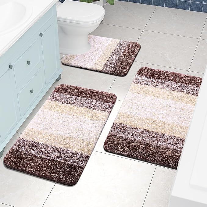 Arotive Microfiber Bathroom Rugs, Shaggy Soft and Absorbent Contour Toilet Rugs, Non-Slip, Thick Plush Machine Washable Dry Bath Mats for Toilet Base, 24x24, Brown, U-Shape