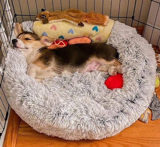 Mr. Peanut's OrthoPlush Two Tone Extra Fluff Faux Fur Donut Pet Bed (Medium, Snowflake)