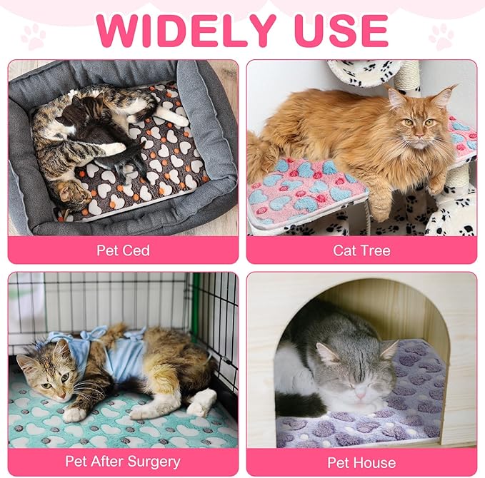 Clysee 4 Pack Self Heating Cat Bed Cat Self Warming Pad with Removable Cover Extra Warm Thermal Pet Pad Washable Pet Crate Mat Anti Slip Kennel for Indoor Outdoor Pets(Heart,20 x 28 Inches)