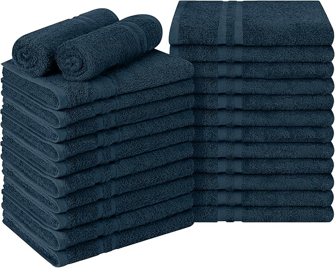 RIVERSIDE Pack of 24 Salon Towels Set – 16 x 26 Inches, 100% Ring Spun Cotton Highly Absorbent and Quick Dry Towels for Salon, Hand, Barber, Gym, Home & Hair Care, Navy Blue