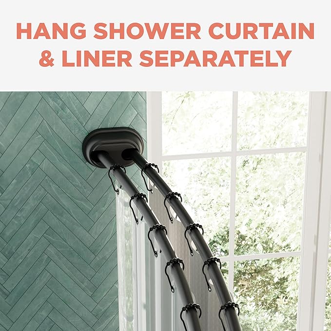 Zenna Home Rustproof Double Curved Shower Curtain Rod, No Drill Tension Mount, 50 to 72 Inches Adjustable Tension Shower Rod for Bathroom, Curves Out for Extra Room, Matte Black