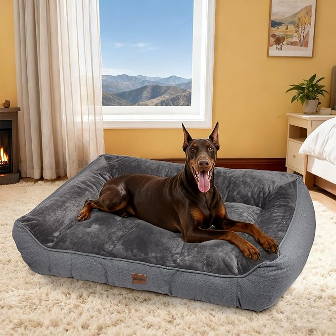 ZAKAPAWS Orthopedic Dog Bed for Extra Large Dogs - Waterproof Memory Foam Dog Couch Bed with Sides, Pet Beds with Washable Cover & Non-Slip Bottom, Grey, 48x35 Inch