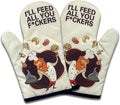 2 Pack Funny BBQ Oven Mitts, I'll Feed All You Fuckers, Heat Resistant Silicone Non-Slip Mitts, Humorous BBQ Grilling Gifts for Men, Christmas Birthday Gifts for Dad Husband Boyfriend Chef