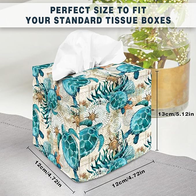 Tissue Box Cover Square Decorative Tissue Box Holder Cute Funny Cube Tissue Case Cover-Sea Turtle Tissue Box Cover