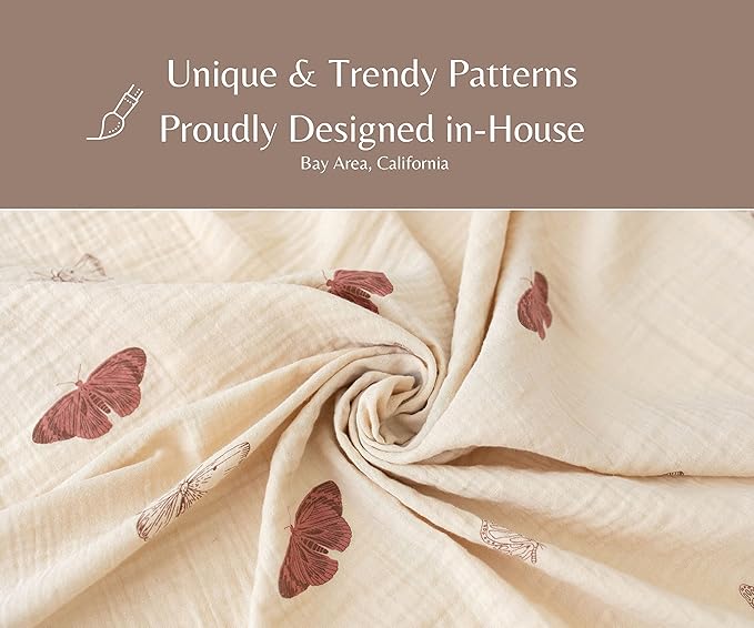 Leyl&Ari Muslin Baby Swaddle Blanket | 100% Organic Receiving Wrap (Boho Butterflies)