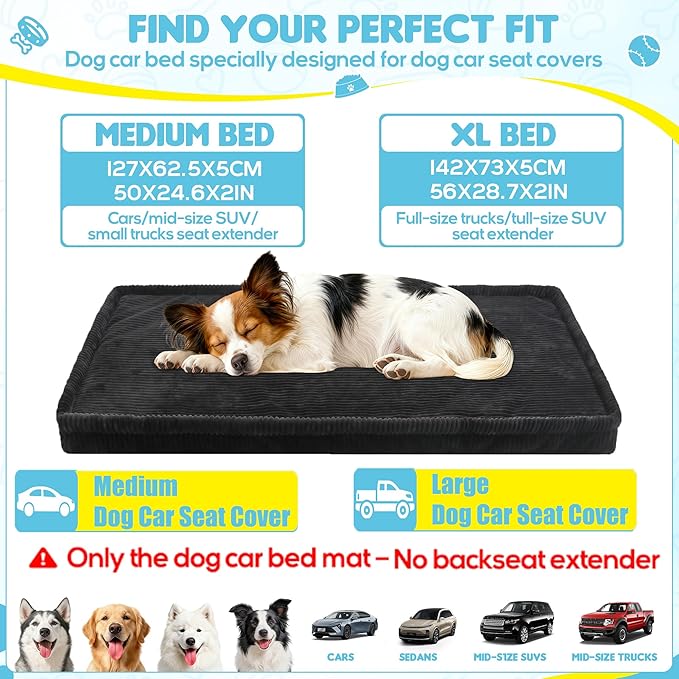 Dog Car Bed, Non-Slip Backseat Extender Pet Mat, Removable Washable Dog Bed for SUVs, Sedans & Trucks, Anti-Slip Travel Bed for Dogs, Easy Clean & Scratch-Proof & Comfort (50"x24.6")