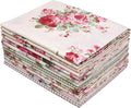 Hanjunzhao 14 Pcs Plaid Vintage Floral Print Fabric Fat Quarters Bundles 18 x 22 Inch Rose Flowers Sewing Fabrics for Quilting - Holiday DIY Craft Party Decor -Vintage Floral
