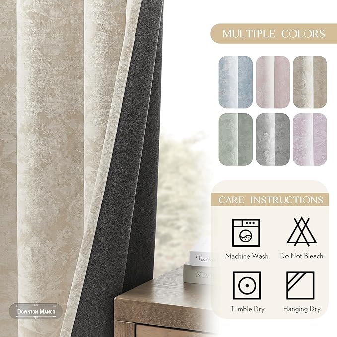 Beauoop Beige Floral Jacquard Blackout Curtains 120 Inches Long 2 Panels for Bedroom Living Room Taupe Flower Chenille Room Darkening Thermal Soundproof Grommet Window Treatments Drapes 52x120