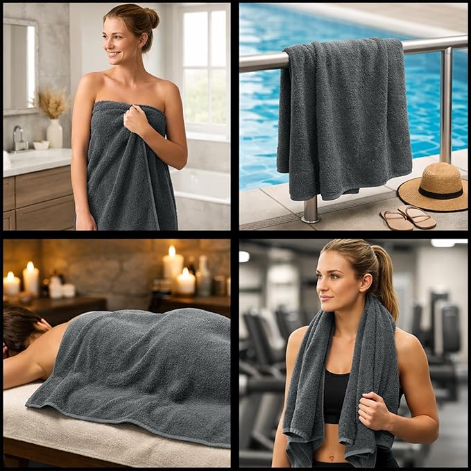 RIVERSIDE Pack of 2 Extra Large Bath Sheets 35 x 70 Inches - 100% Ring Spun Cotton Hotel Quality Oversized Bath Towels - Super Soft, Highly Absorbent & Quicker to Dry - Grey