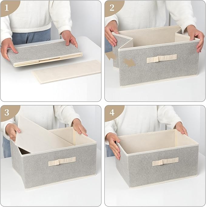 EITMOW Storage Baskets, 15.7-Inch Woven Fabric Bins, Storage Cubes with Reinforced Handles, Organizer Bins for Closet Shelves, Foldable, for Toys, Clothes, Natural Beige (3PCS/Beige-15.7*11*7.8inch)