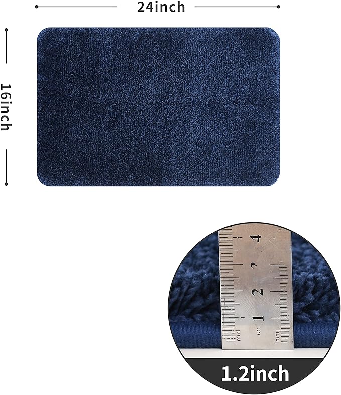 COSY HOMEER Extra Thick Bath Rugs for Bathroom - Anti-Slip Bath Mats Soft Plush Yarn Shaggy 100% Strong Mirco Polyeste Mat Living Room Bedroom Mat Floor Water Absorbent(Navy,16x24 - Inches)