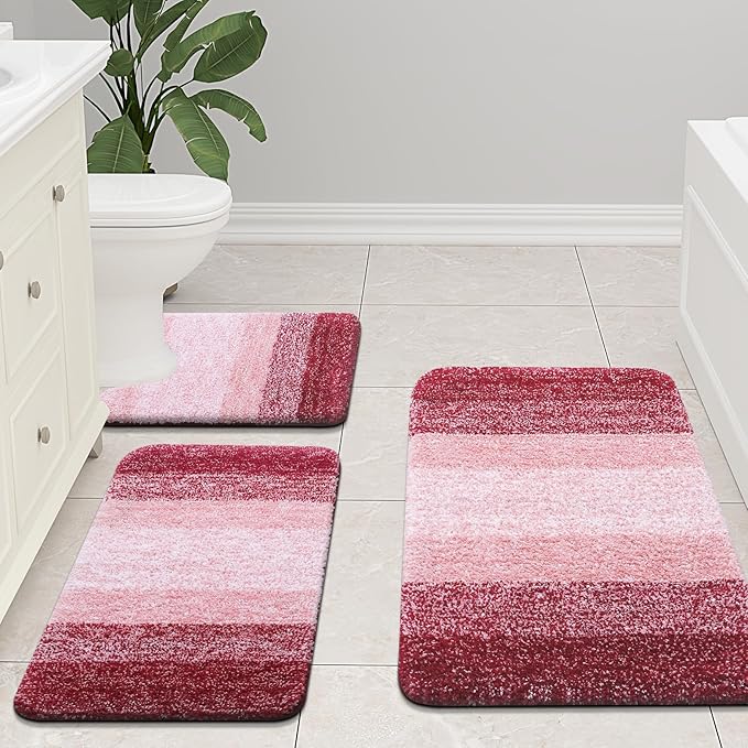 Arotive Microfiber Bathroom Rugs, Shaggy Soft and Absorbent Bath Rug, Non-Slip, Thick Plush Machine Washable Dry Bath Mats for Bathroom, Tub and Shower, 47x17, Burgundy, Rectangular