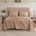Simple&Opulence Belgian Linen Sheet Set Solid Color - 6 Pieces (1 Flat Sheet & 1 Fitted Sheet & 4 Pillowcases) 16" Deep Pocket Natural Flax Cotton Blended Soft Bedding - Clay, Queen Size