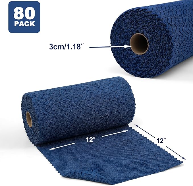 Tigona 80 Pack Microfiber Cleaning Cloth Roll Reusable Paper Towels 12"x12" Tear Away Cloth,Absorbent Dish Rags for House Kitchen,Wash Cloths,Lint Free Rags for Window Cars Cleaning Supplies