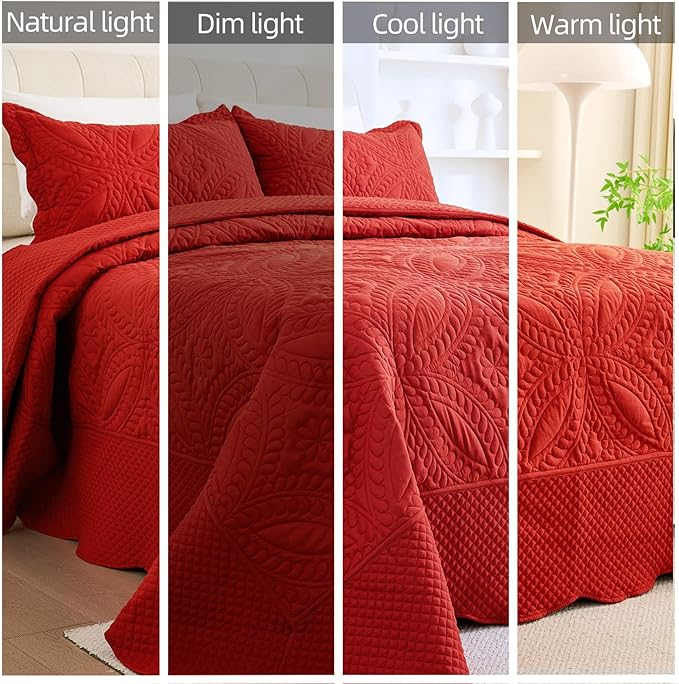 Cmfshape King Bedspread 106"x96",3 Piece King Quilt with 2 Shams,Lightweight Red Quilt Set for All Season,Modern Coin Pattern Bedding Set(1 Quilt,2 Pillowshams)