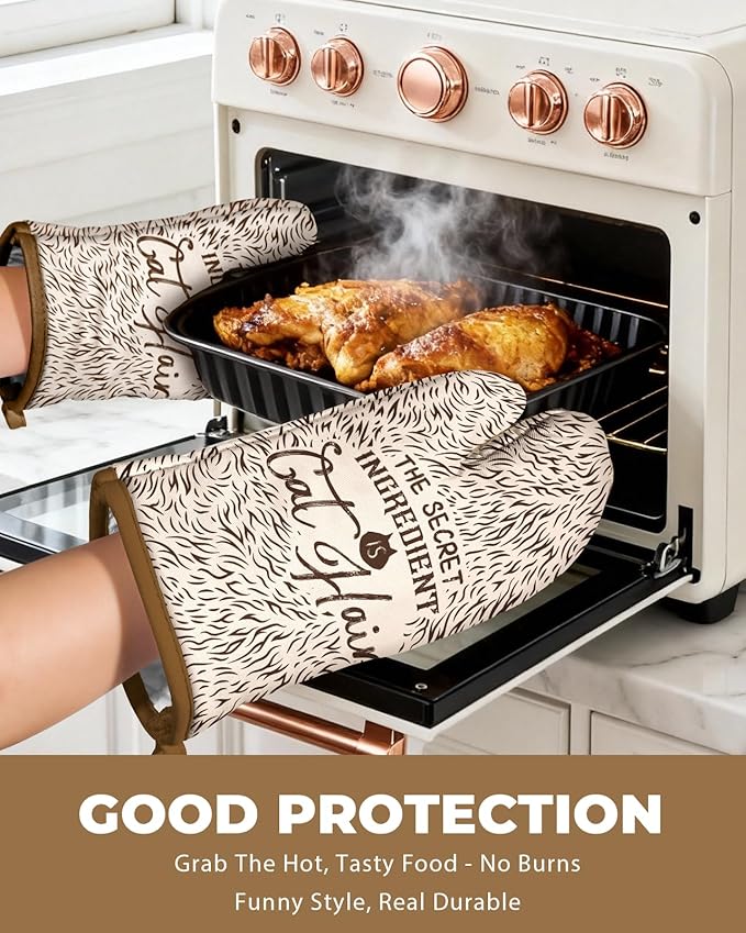 Slohif Funny Oven Mitt Heat Resistant for Women - 2 Pack Brown Cute Novelty Cool Kitchen Oven Mittens with 100% Cotton for Baking and Cooking Accessories