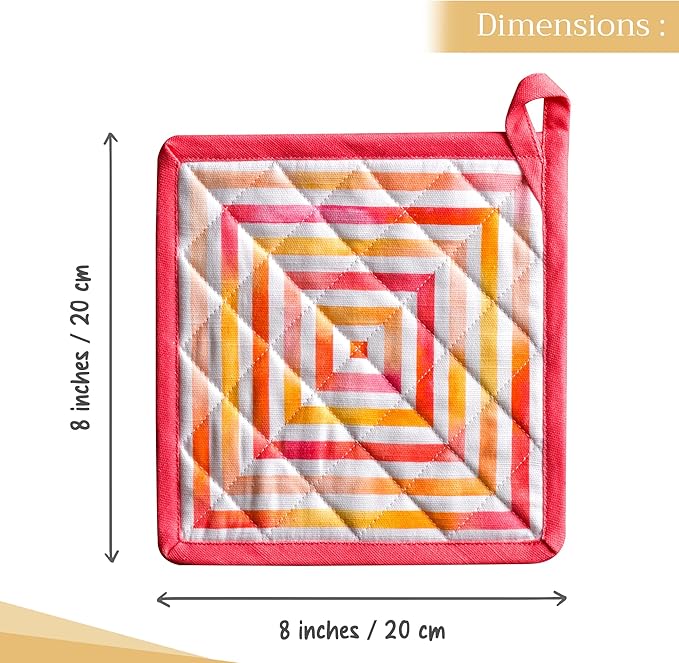 Maison d' Hermine Pot Holders 100% Cotton Heat Resistant Potholders 8" x 8" Hot Pads with Loop BBQ, Cooking, Baking, Grilling, Kitchen, Handling Hot Pans Spring/Summer (Pack of 1, Summer Maze)