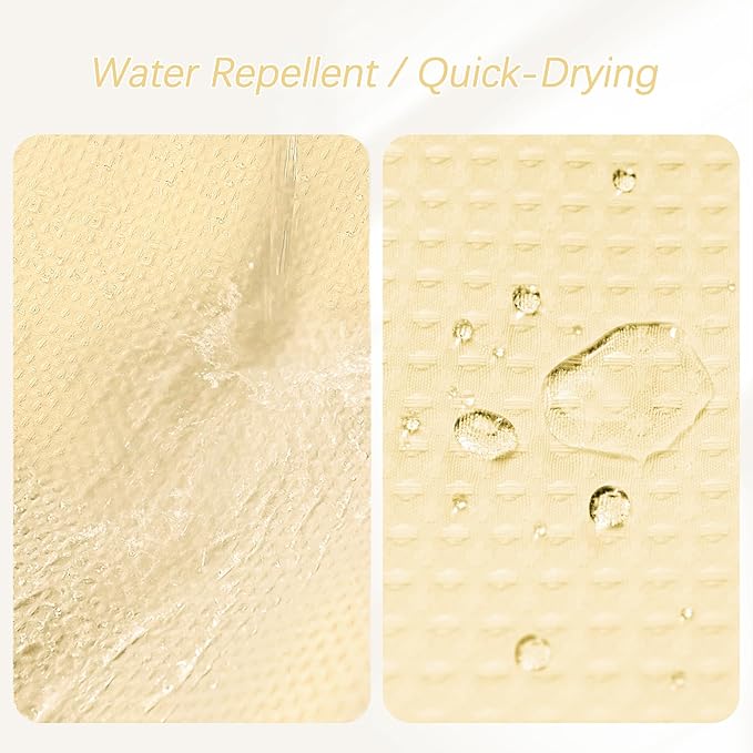 PANGSINNE 78 inch Shower Curtain Cream Beige Waffle Textured, 256GSM Heavy Duty Weighted Fabric Shower Curtains, Hotel Quality Luxury Polyester Water Repellent Bathroom Curtain with 12 Hooks
