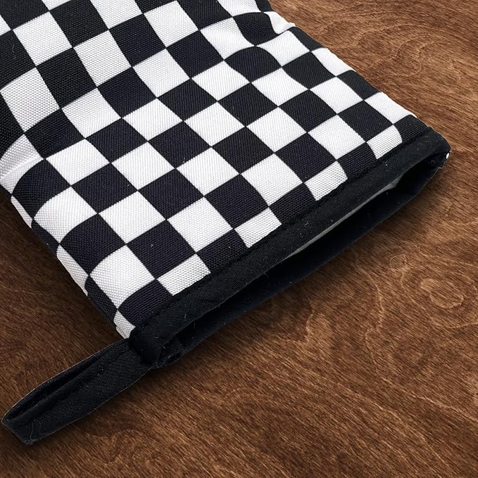 Checkerboard Chess Board Plaid Mini Silicone Oven Mitts, Heat Slip Resistant Kitchen Gloves 2-Pack Set, Soft Short Small Oven Mittens Pot Holders for Baking Grilling Barbecue Microwave Gift