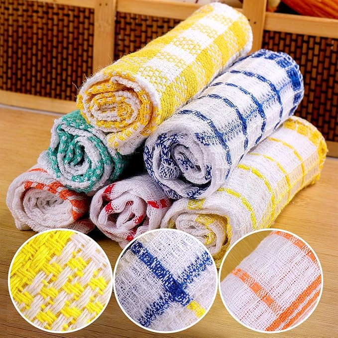 Patelai 12 Pcs Kitchen Dish Cloths for Washing Dishes Absorbent Dish Rags Cleaning Reusable Towels for Scrubbing Wipe Glass Xmas Home Household Supplies(Bright Color,13.8'' X 13.8'', 11.8 x 11.8'')