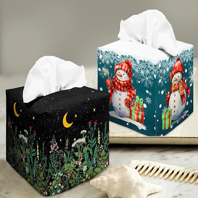 Tissue Box Cover Square Decorative Tissue Box Holder Cute Funny Cube Tissue Case Cover-Wildflowers Tissue Box Cover