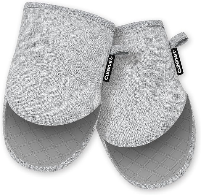 Cuisinart ShieldPro Silicone Oven Mitts – 5” x 8.5” Heat-Resistant Mini Kitchen Mitts for Oven with Non-Slip 100% Silicone Palm, Cotton Filling, and Hanging Loop (Gray)