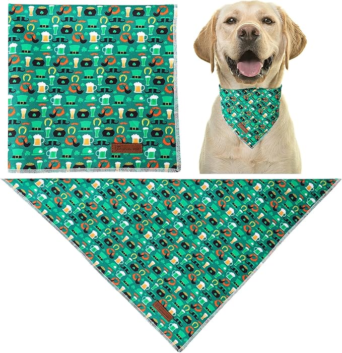 UP URARA PUP St. Patrick's Dog Bandana, Shamrock Triangle Bid Scarf for Small Medium Dog, Cotton Pet Kerchief for Girl Boy Dogs or Cats, Cute Spring Dog Bandana, Puppy Green Dog Bandana
