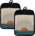 Vintage Boho Sun Sunshine Ocean Pot Holders for Kitchen, Sunshine Gifts, Retro Mid Century Coastal Beach Heat Resistant Hot Pads and Oven Mitts for Baking Cooking