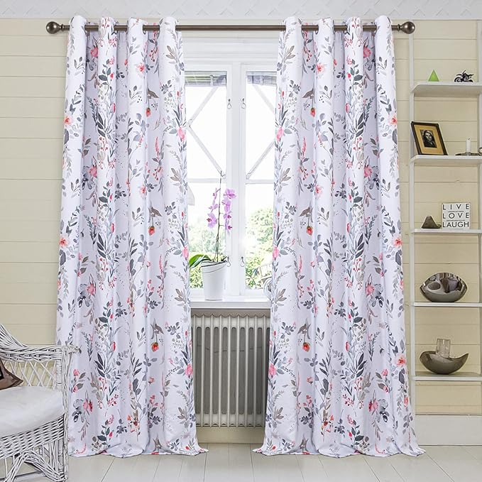MYSKY HOME Living Room Curtains Thermal Insulated Room Darkening Floral Black Out Curtains 108 Inch Long for Bedroom Dining Room Light Blocking Grommet Rustic Curtains Drapes, 2 Panels, Red