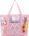Fammart Mesh Beach Bag, Large Beach Tote Bags with Zipper, Toys Pool Bag for Family Travel Vacation Cruise Essentials