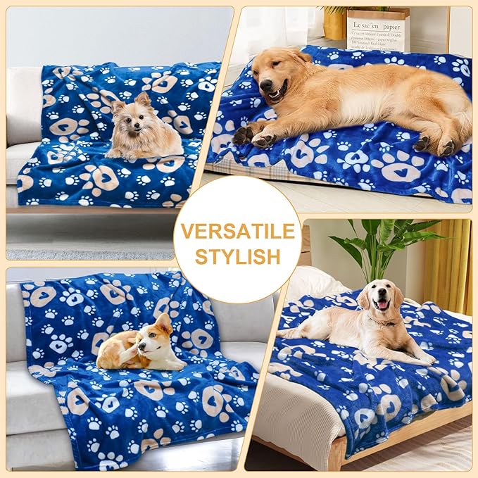 Gowyeg Dog Blanket, Soft Fleece Dog Blankets for Small Medium Dogs, Fluffy Flannel Pet Cat Puppy Blanket Mat Cover for Bed Couch, Cute Paw Print Throw Blanket for Dogs, Blue, 40"X30"