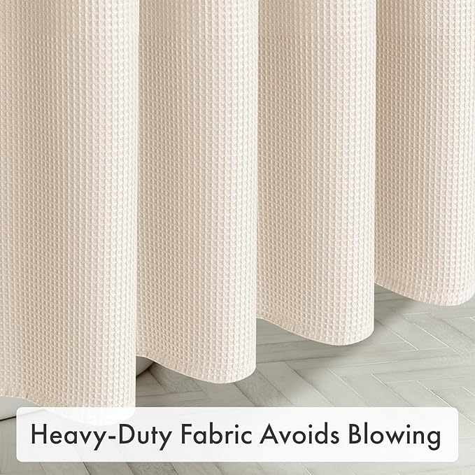 AmazerBath Waffle Shower Curtain, Heavy Duty Fabric Shower Curtain with Waffle Weave Hotel Quality Bathroom Curtains, 72 x 72 Inches (Cream Yellow)
