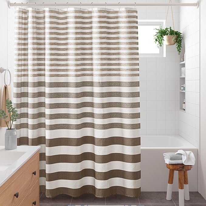 Madison Park Shower Curtain Spa Waffle Weave Extra Long Shower Curtain for Bathroom 3M Scotchgard Moisture Management, Spa Quality Modern Shower Curtains for Bathroom, Extra Long 72"x84" Taupe Ombre