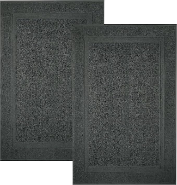 Infinitee Xclusives Premium Cotton Grey Bath Mats –Pack of 2, (34x22 Inches) [Not a Bathroom Rug] Ultra Soft and Super Absorbent Floor Mat, Machine Washable (Shadow Grey, Towel Bath Mats)