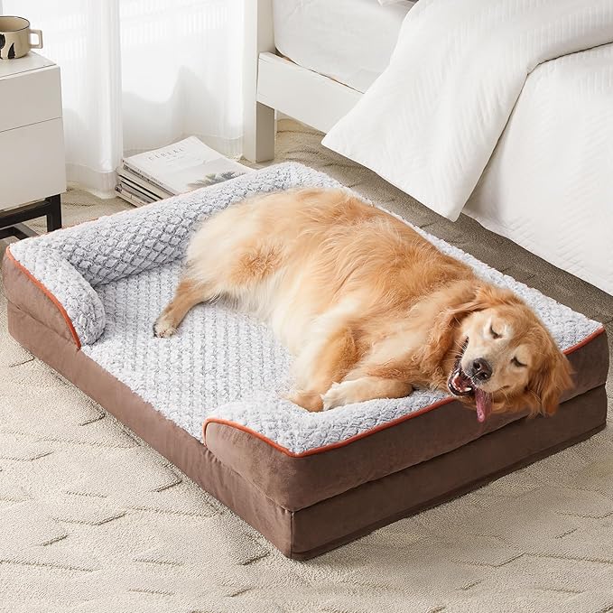 LEXTRO Orthopedic Dog Bed for Large Dogs, Egg Crate Foam Bed for Large Dogs, Equipped with Removable Waterproof Pillow Cover and Anti-Slip Bottom, Pet Bed