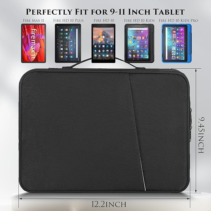 9.7-11 Inch Tablet Sleeve Case Compatible with 11" Samsung Galaxy Tab S9 S8 S7/ Samsung Galaxy Tab A7 S6 A 10.4 10.1 Tablet Bag,iPad 11th/iPad Pro M5 M4/Air 11 M2 M3 2025 2024 Carrying Bag(Black)
