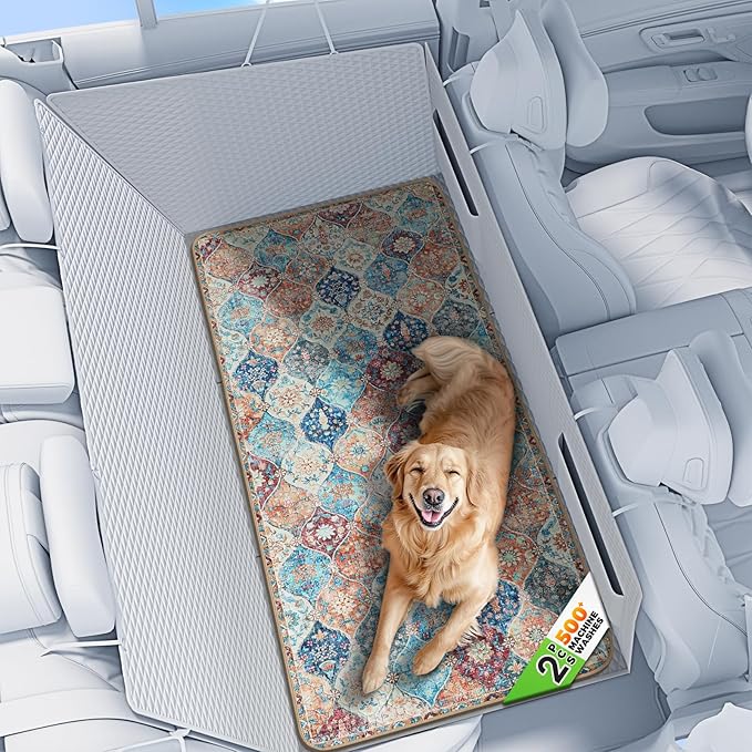 Hompet 2 Pack Waterproof & Absorbent Dog Car Seat Cover Mat, Fits Most Dog Car Hammocks, Washable Reusable Backseat Protector Pad, Quick Dry Leak-Proof Non-Slip Pet Travel Mat for Cars, 28.5"x60"