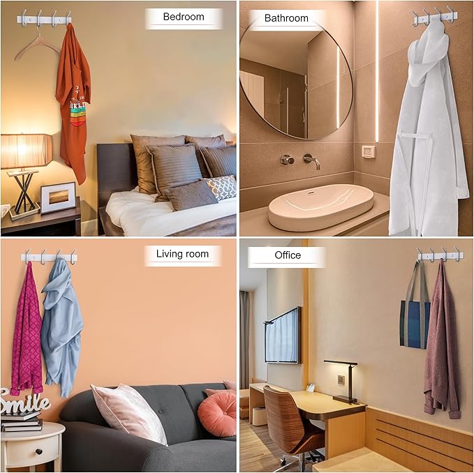 SAYONEYES White Coat Rack Wall Mount – 12 Inch Stainless Steel Hook Rail with 4 Heavy Duty Double Coat Hooks – Wall Mounted Coat Hanger for Entryway, Bathroom, Bedroom, Towel, Hat Organizer