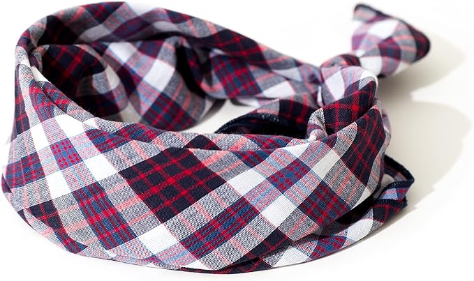 THE WORTHY DOG Classic Tie-On Dog Bandana – Soft Cotton Flannel Square Pet Bandana, Madras Plaid Classic Pattern, Navy/Red/White, Small