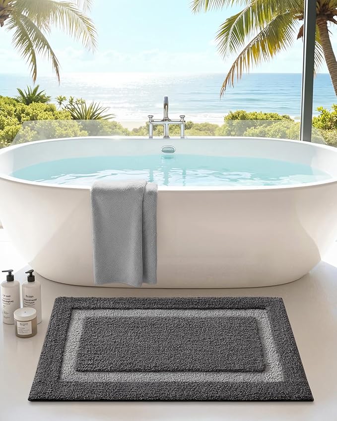 Color&Geometry Bathroom Rugs, Water Absorbent and Quick Dry Microfiber Bath Rugs-16"x24", Non-Slip, Machine Washable, Extra Soft Plush Bath Mats for Bathroom, Laundry Room, Dark and Light Grey