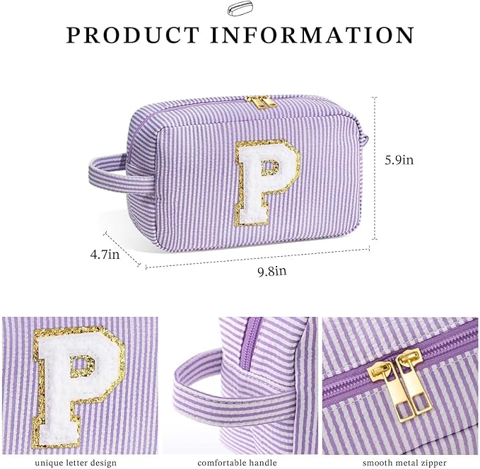 YOOLIFE Gifts for Women Teen Girls - Initial Makeup Bag Cosmetic Bag Toiletry Pouch, Personalized Birthday Gifts for Women Girls Mom Daughter Sister Friends, Purple A