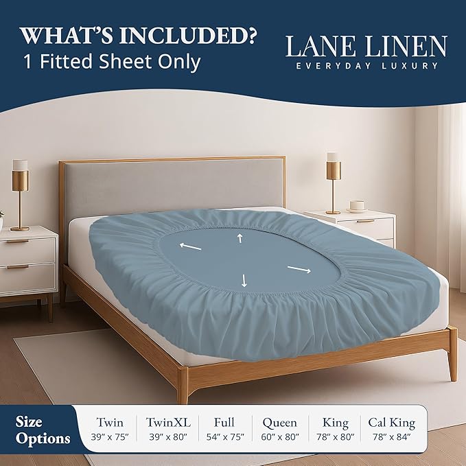 Lane Linen 100% Egyptian Cotton Twin XL Size Fitted Sheet Only (39"x81" + 15") - Elegant Sateen Weave, Ultra Soft, Breathable, Highly Durable, Deep Pockets Upto 17" - French Blue