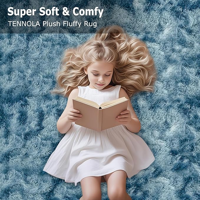 2x6 ft Soft Blue Runner Rugs for Bedroom Living Room Blue Fluffy Rug Plush Shag Carpet Non Slip Washable for Nursery Dorm Fuzzy Bedside Rug Runner for Kids Girls Room Home Decor
