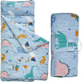 DuShow Cotton Toddler Nap Mat Dinosaur,Roll Up Slumber Bags for Boys,Toddler Nap Mat with Removable Pillow, Kids Sleeping Mat for Daycare and Preschool Kindergarten-Blue ﻿