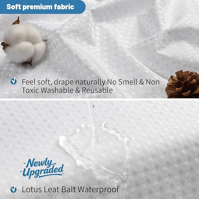 THAIGEE 2-in-1 Waterproof Fabric Shower Curtain - No Separate Liner Needed, Hotel-Style Waffle Weave, Effortless Cleaning & Washable Bathroom Shower Curtain Set,72Wx72H,White