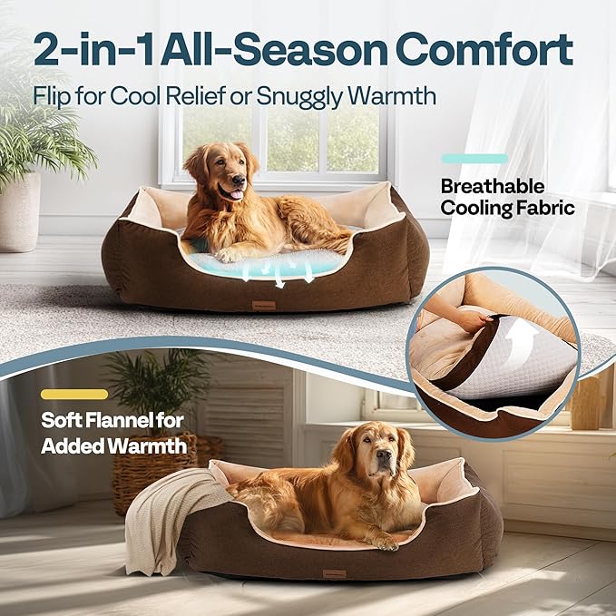 MellowMates Orthopedic Dog Bed for Extra Large Dogs with Removable Washable Cover - XL Dog Couch Sofa with Waterproof Lining & Non-Slip Base, Double-Sided Comfort Pet Bed 44", Brown